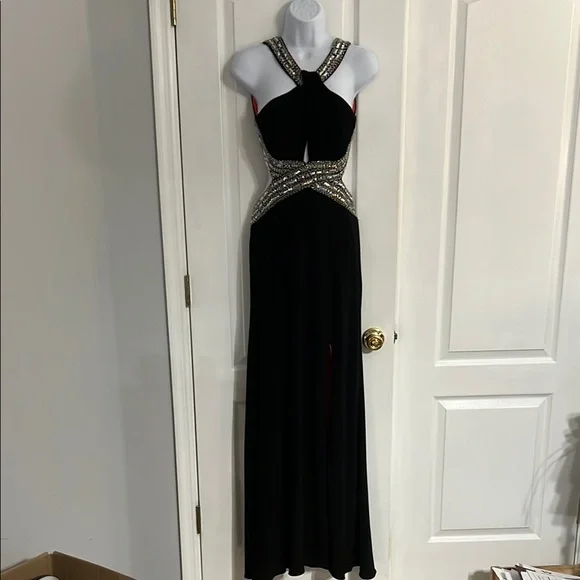 Adam Black Backless Halter Gown - Picture 1 of 9